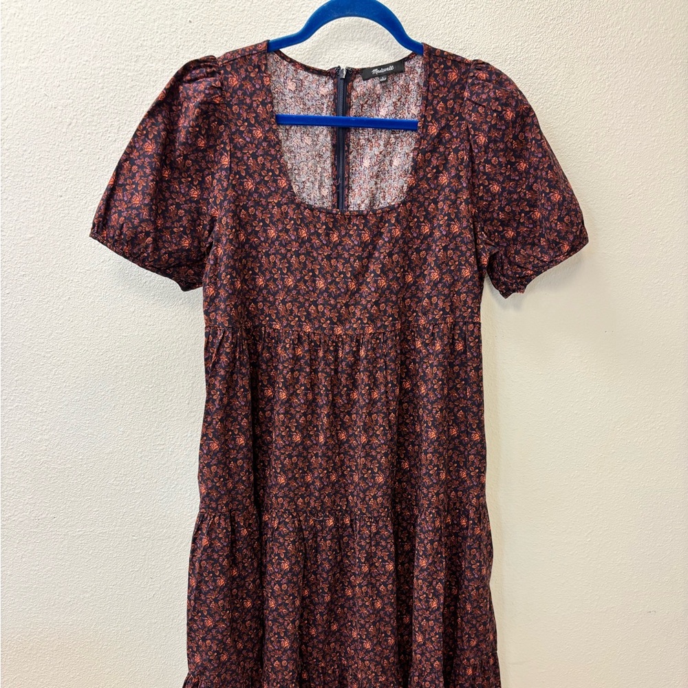 Madewell Navy, purple, brown Floral Midi Dress. Size 4
